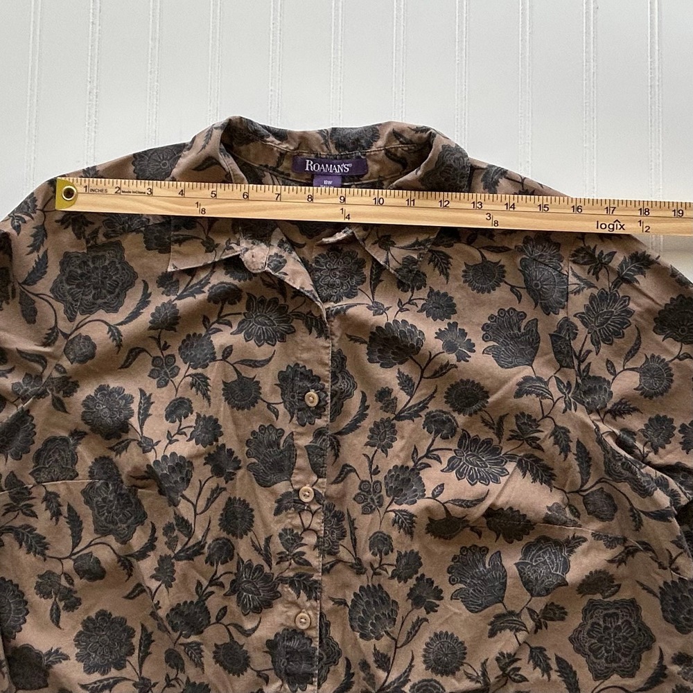 Roaman's Button Down Shirt 18W Brown Excellent Floral Print Long Sleeve Blouse - Picture 5 of 10